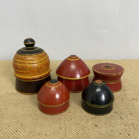 Set of 5 Small Vintage Painted Timber Cannisters