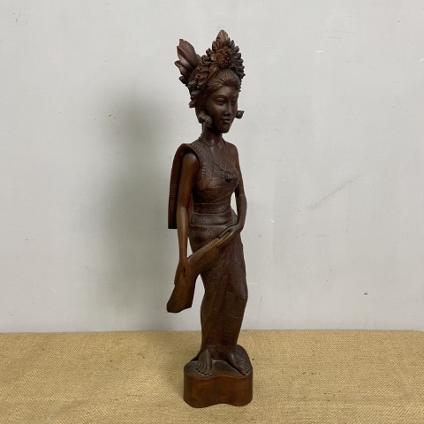 Vintage Carved Balinese Woman Statue