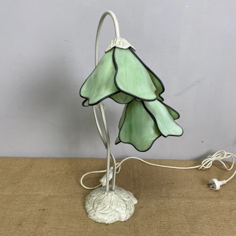 Tiffany Style Twin Lotus Shade Lamp - white base green shades