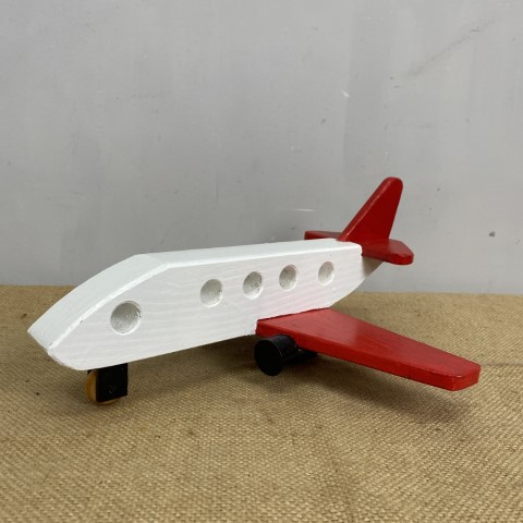 Vintage Handmade White and Red Timber Aeroplane