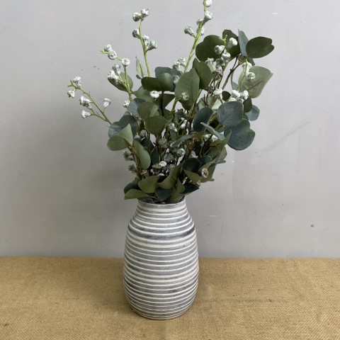 Striped Vase with Faux Flowers