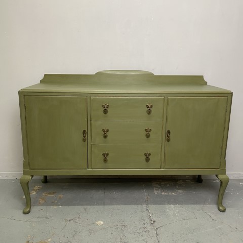 Hand-Painted Olive Sideboard on Queen Anne Legs