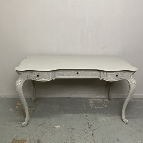 Hand-Painted French Provincial Desk - Paris Grey with White Accents