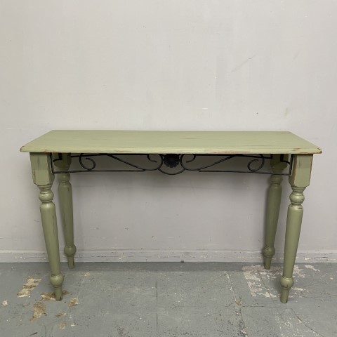 Hand-Painted Chateau Grey (sage green) Hall Table with wrought iron details