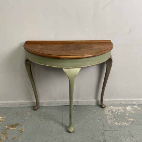 Hand-Painted Half Moon Console with Natural Top