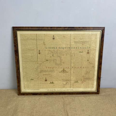 Vintage Framed Tasman Map Print in beautiful burl frame