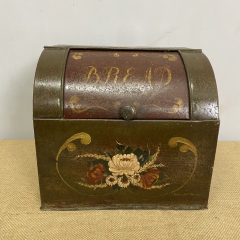 Handpainted Vintage Metal Bread Storage