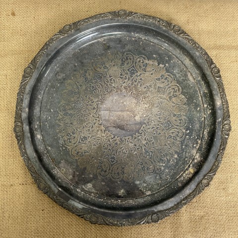 Vintage Round Silver Serving Tray