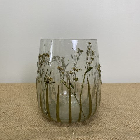Large 'Floral Fields' Vase - glass vase with dried florals pressed into glass