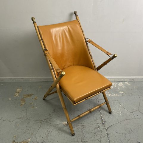 Vintage French Maison Jensen Bamboo Leather Folding Chair