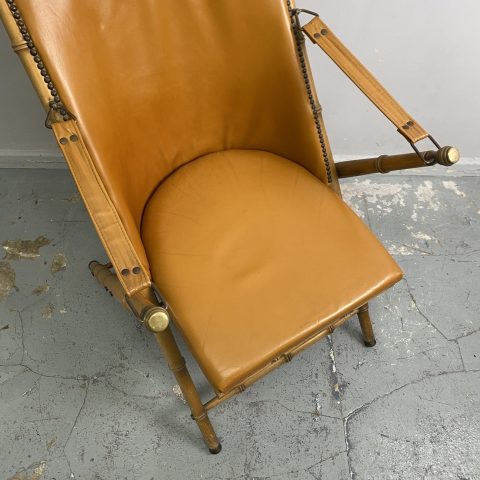 Vintage French Maison Jensen Bamboo Leather Folding Chair