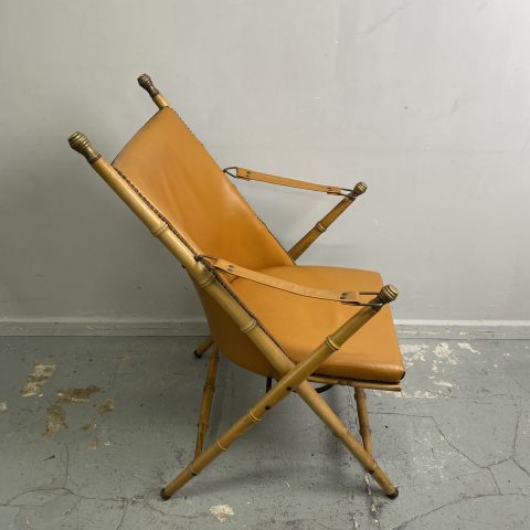 Vintage French Maison Jensen Bamboo Leather Folding Chair