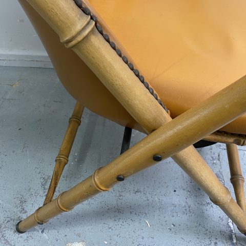 Vintage French Maison Jensen Bamboo Leather Folding Chair