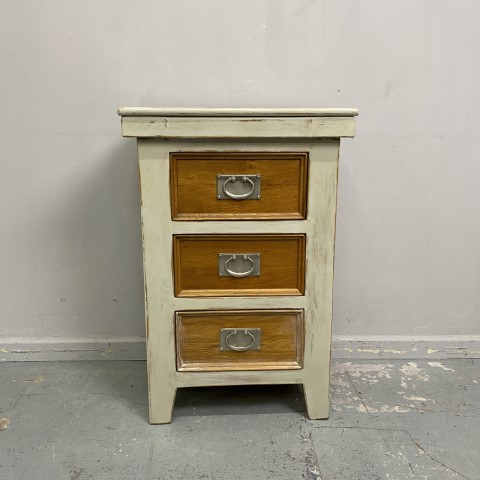 Rustic Country Style Painted 3 Drawer Bedside