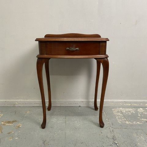 Single Drawer Vintage Timber Bedside Table with Cabriole Legs