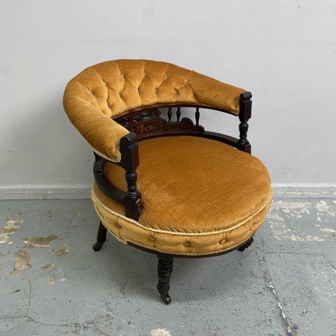 Gold Velvet Victorian Salon Chair with Marquetry Details