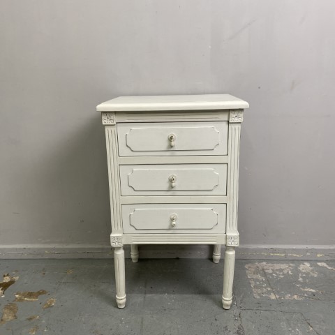 Tall White French Provincial Bedside with 3 Drawers