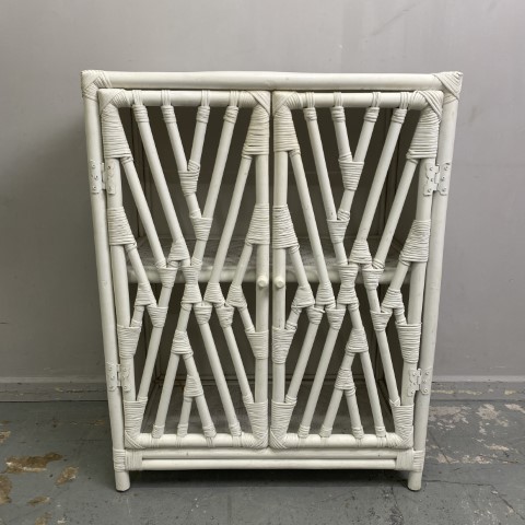 Coastal White Cane 2 Door Cabinet