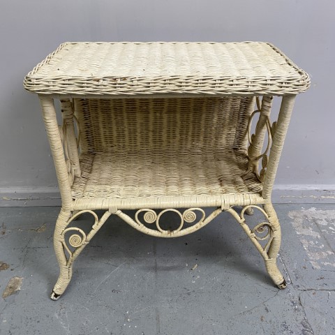 Vintage Cream Cane 2 Tier Side Table