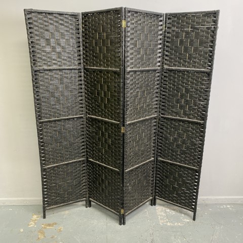 Black Woven 4 Panel Screen Divider