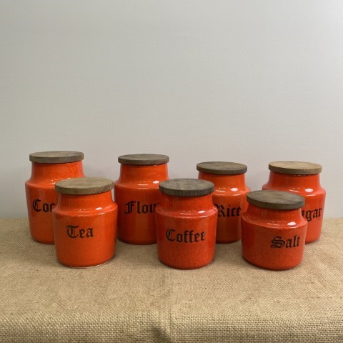 Set Of 8 Mid-Century Ceramic 'Fiana' Kitchen Cannisters