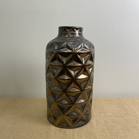 Large Geometric Metallic Ceramic Vase