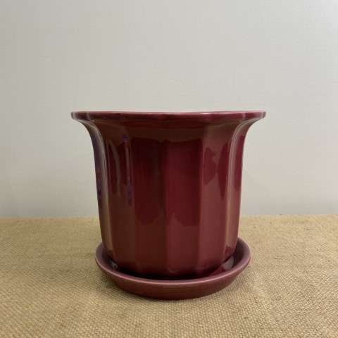 Retro Doultonware Ceramic Planter With Saucer - Red