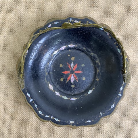 Antique Victorian Paper Mache Bowl with Mother of Pearl Inlay