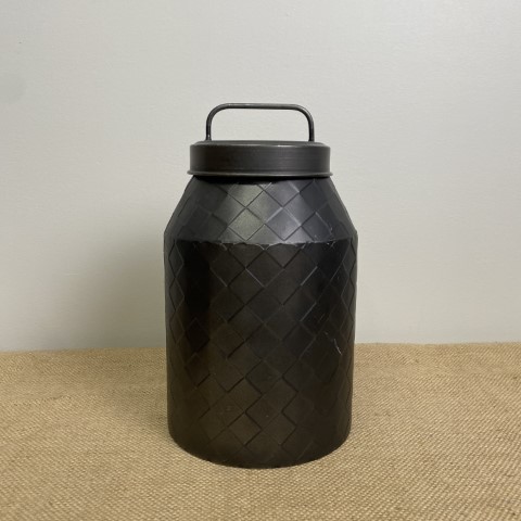 Large Black Metal Jar with Lid