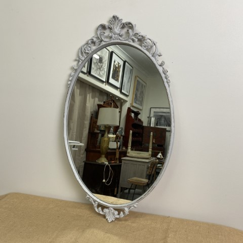 French Grey Ornate Oval Mirror