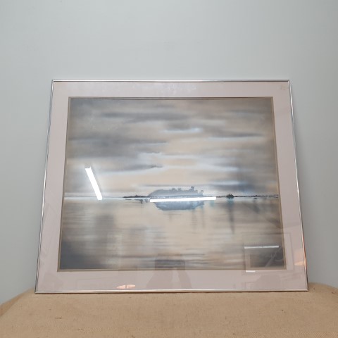 Vintage Silver Framed Artwork - Serene Lake Scene