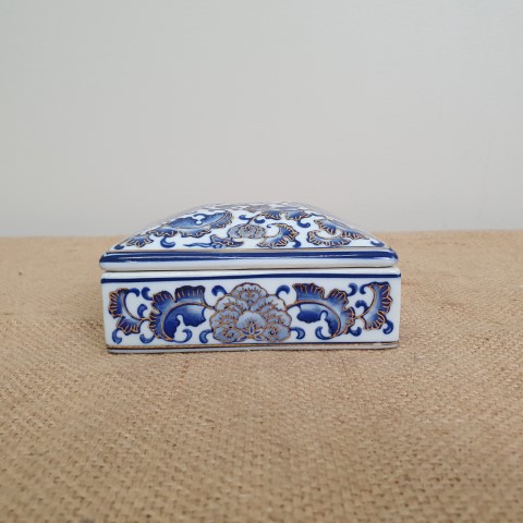 Rectangular Blue & White Ceramic Lidded Cannister