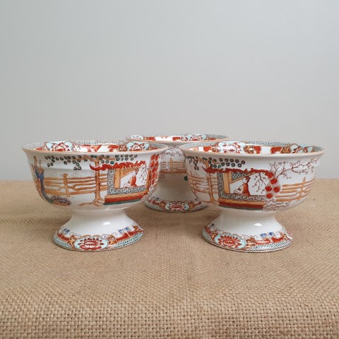 Set of 3 - Late 19th Century Dutch Chinoiserie Pedestal Bowls