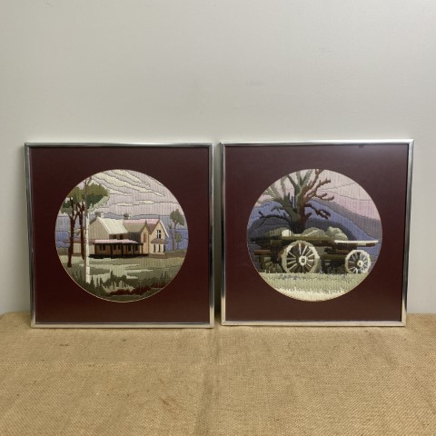 Set of 2 Framed Rural Scene Tapestries