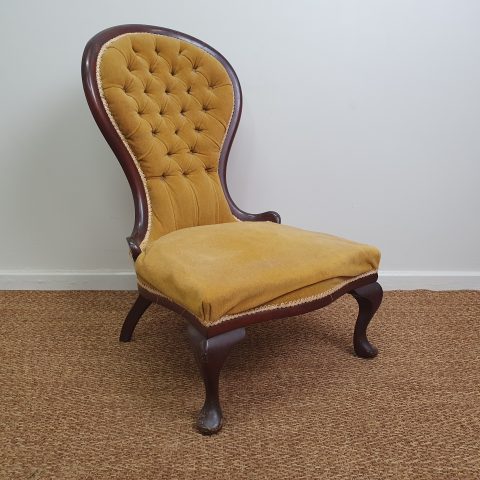 Victorian Style Grandmother Chair with Golden Yellow Velvet Upholstery