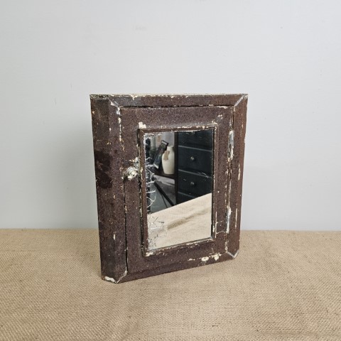 Small Rustic Metal Corner Cabinet with Mirror