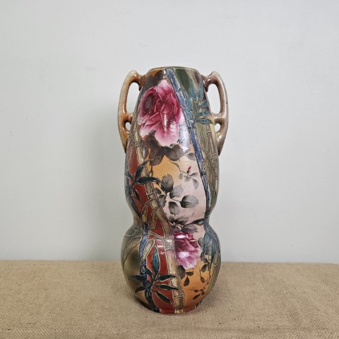 Vintage Floral Floor Vase with Two Handles