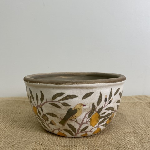 Amalfi Planter - Small (vintage style lemon tree and bird design)