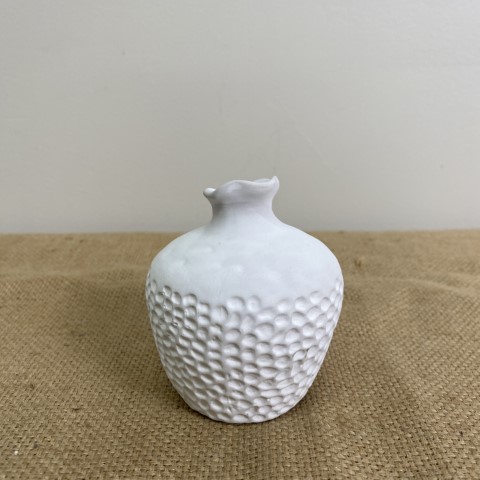 White Petite Ceramic Vase with Textured Matte Finish