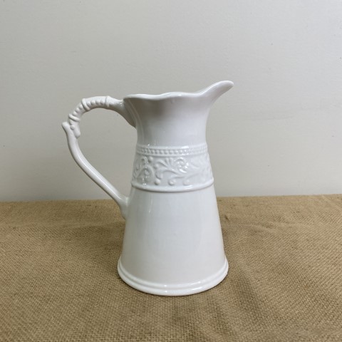 White Ceramic Jug with Scroll Design