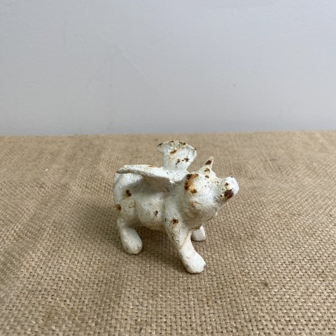 Rustic White Cast Iron Flying Pig