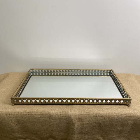 Large Mirrored Tray with Criss Cross Design