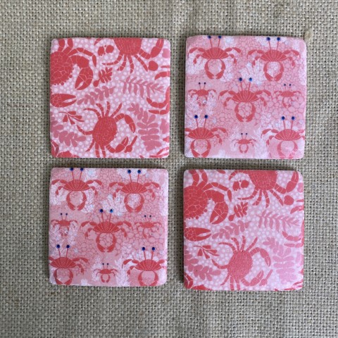 Set of 4 Red Crab Coasters
