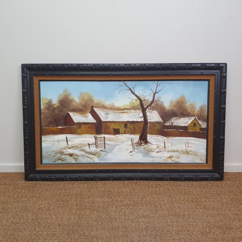 Vintage Oil Painting - 'Country Barn Scene' (signed by artist - Walter)