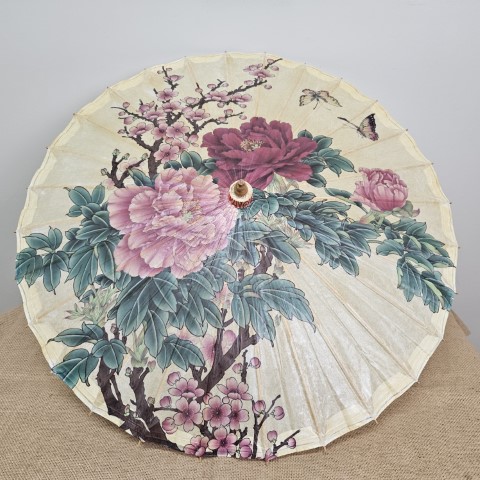 Asian Paper Parasol - Mauve Flowers
