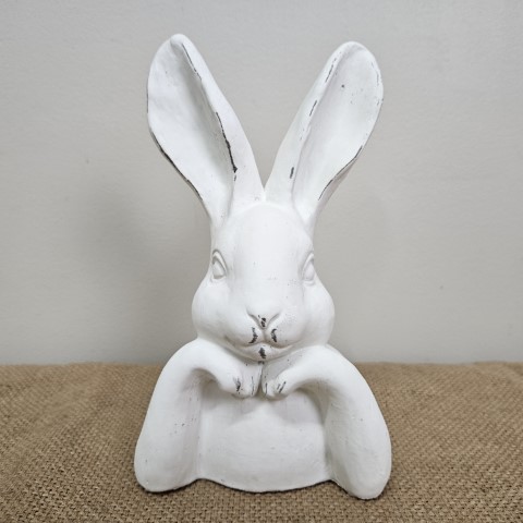 Large White Cement Contemplating Hare