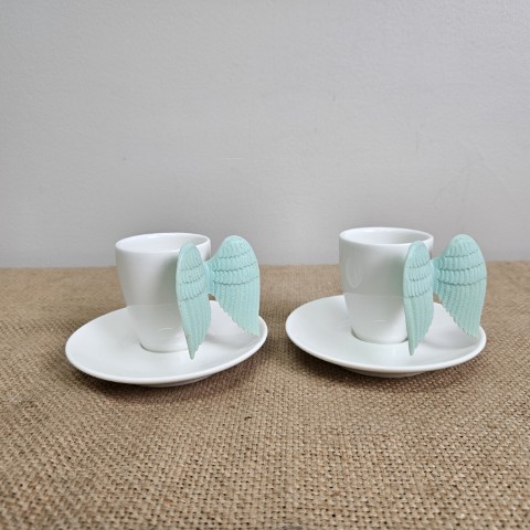 Set of 2 Ceramic Coffee Cups with Wings