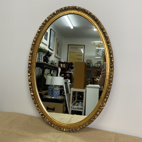 Vintage Ornate Gold Gilded on Timber Oval Mirror