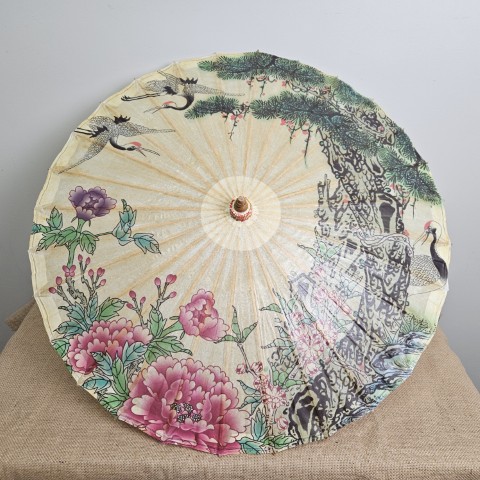 Asian Paper Parasol - Cranes & Flowers