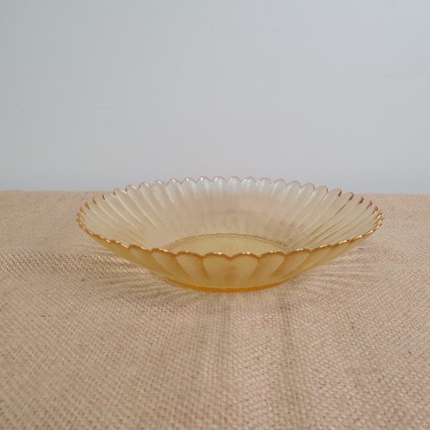 Yellow Glass Serving Dish with Gold Rim